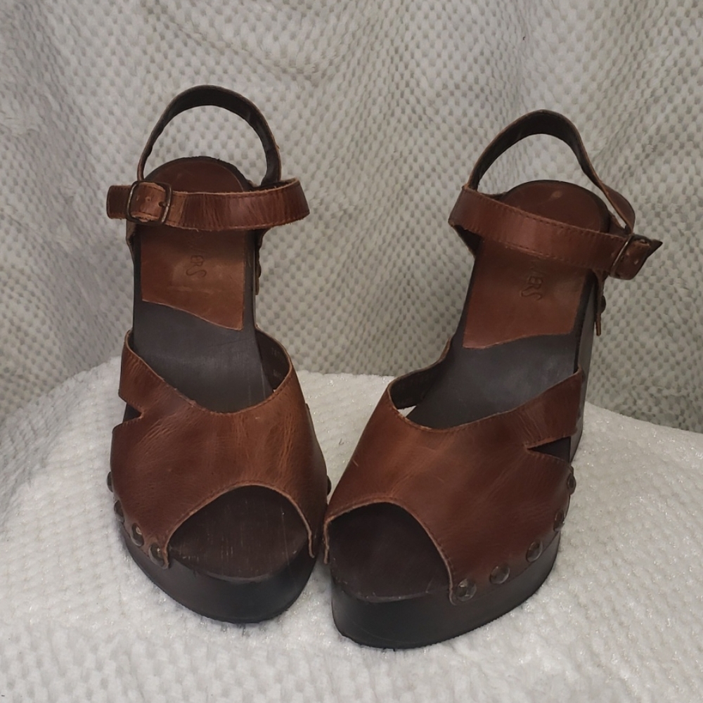 Dark Wooden Platform Heels by Sunflowers